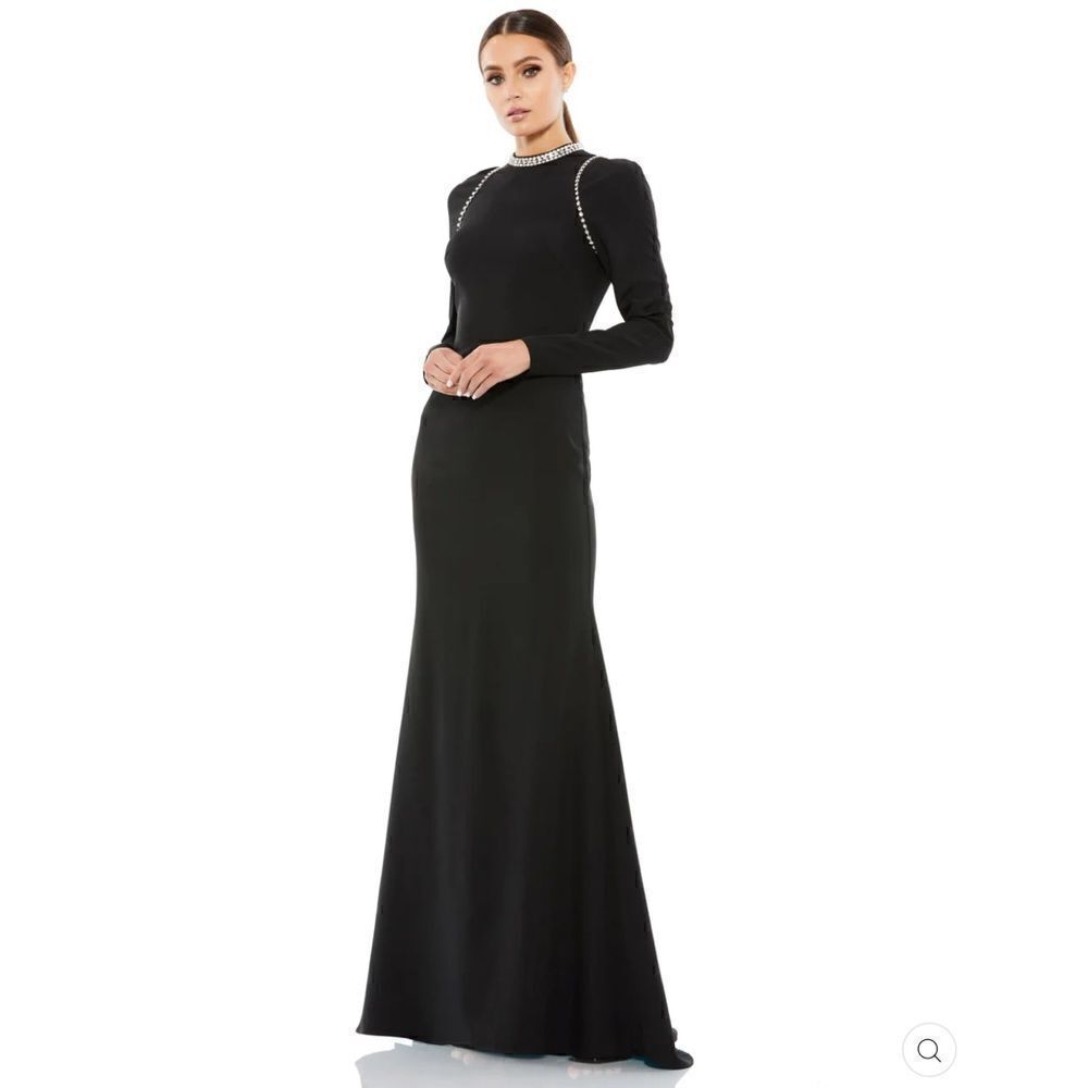 Mac Duggal 26612 Womens Raglan Long Sleeve Black Gown Dress - Picture 2 of 16